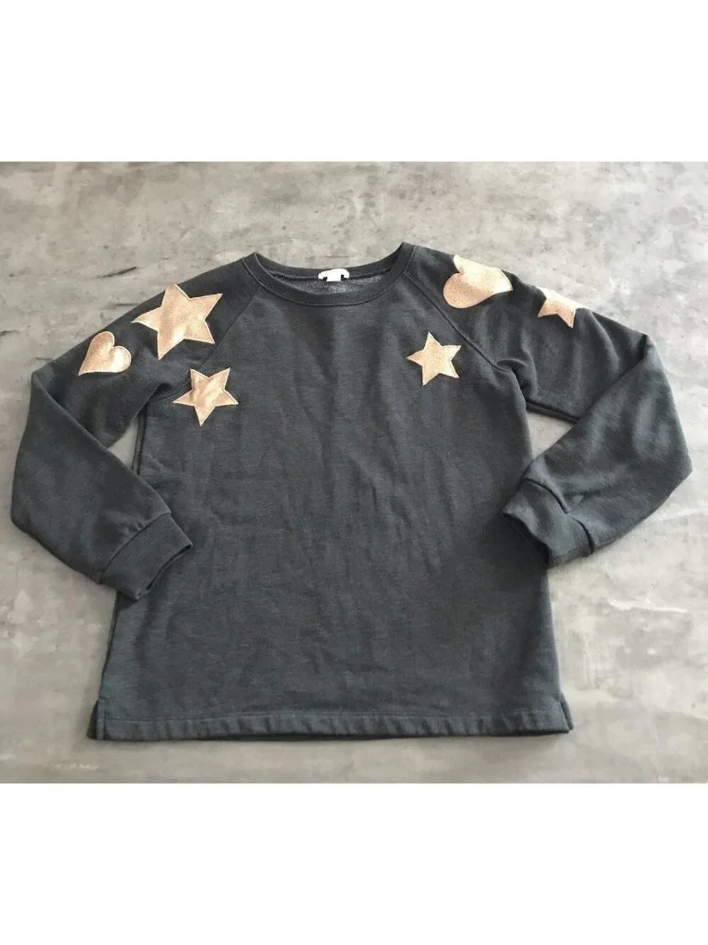 Crewcuts Pullover Top Girls 14 Glitter Gold Hearts Stars Gray Sweatshirt BTS